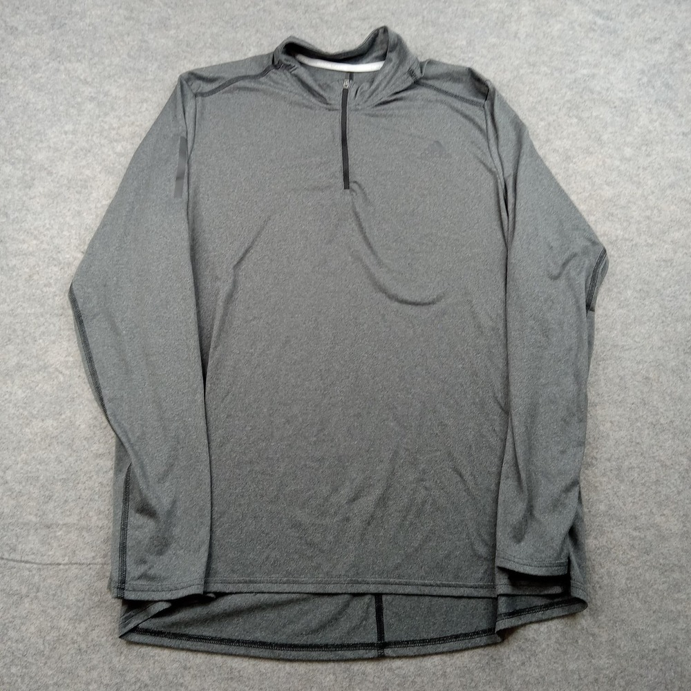 Adidas Pullover Mens XL Gray Climalite 1/4 Zip Long Sleeve Running Top Athletic